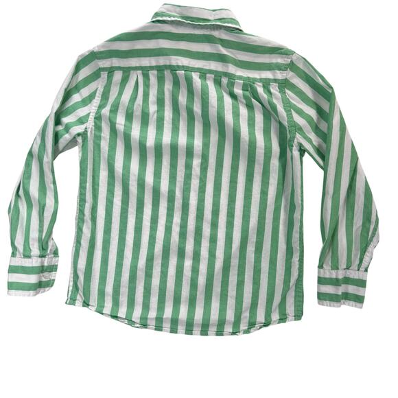 Crewcuts Boys 6‑7 Green White Stripe Button‑Down Shirt Gently Used 100% Cotton - Picture 2 of 4